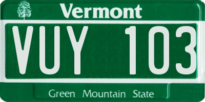VT license plate VUY103