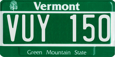 VT license plate VUY150