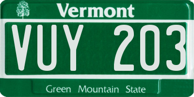 VT license plate VUY203