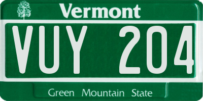 VT license plate VUY204