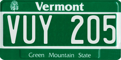 VT license plate VUY205