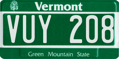 VT license plate VUY208