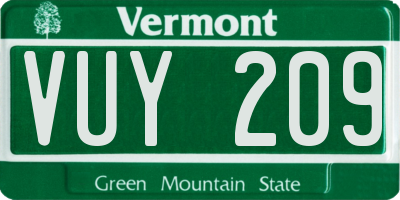 VT license plate VUY209