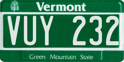 VT license plate VUY232