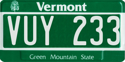 VT license plate VUY233
