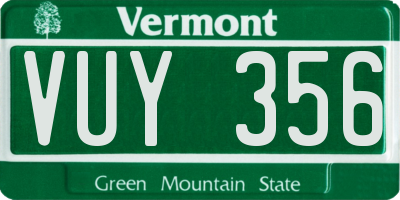 VT license plate VUY356