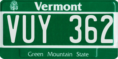 VT license plate VUY362
