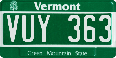 VT license plate VUY363