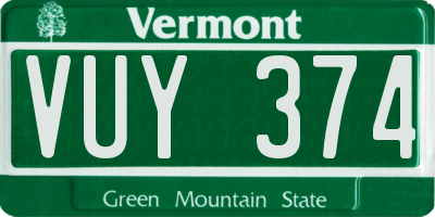 VT license plate VUY374