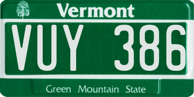 VT license plate VUY386