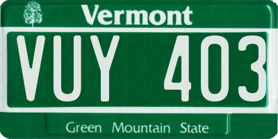 VT license plate VUY403