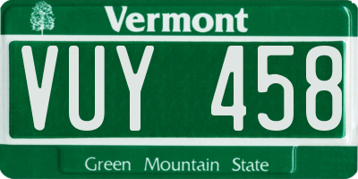 VT license plate VUY458