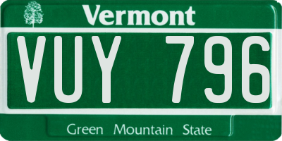 VT license plate VUY796