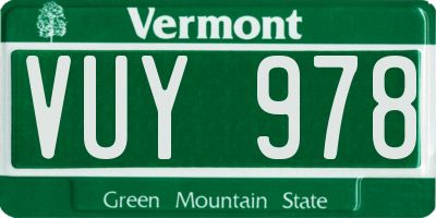 VT license plate VUY978