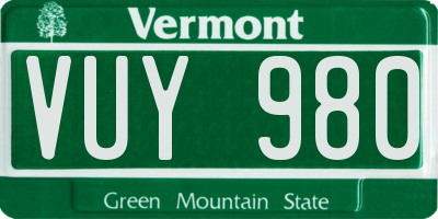 VT license plate VUY980