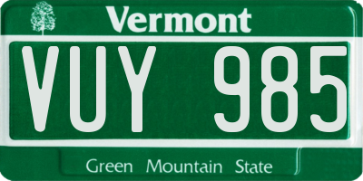 VT license plate VUY985