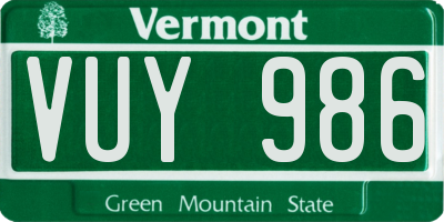 VT license plate VUY986