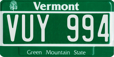 VT license plate VUY994