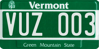 VT license plate VUZ003