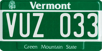 VT license plate VUZ033