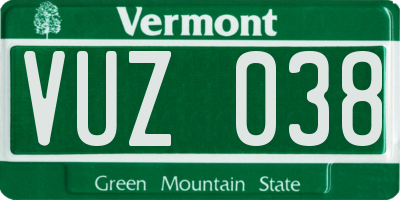 VT license plate VUZ038