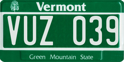 VT license plate VUZ039