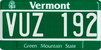 VT license plate VUZ192