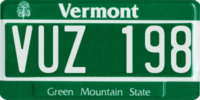 VT license plate VUZ198