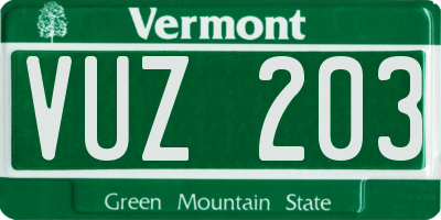 VT license plate VUZ203