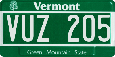 VT license plate VUZ205