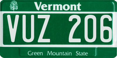 VT license plate VUZ206
