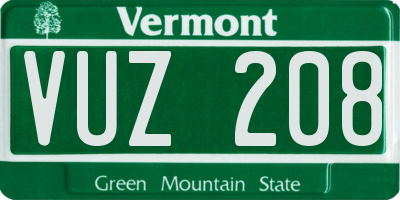 VT license plate VUZ208
