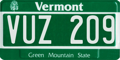 VT license plate VUZ209