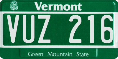 VT license plate VUZ216