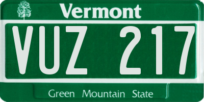 VT license plate VUZ217