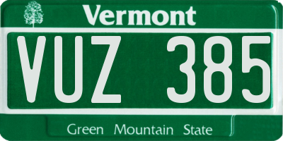 VT license plate VUZ385