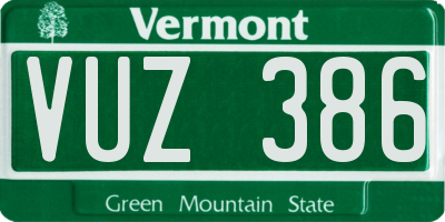 VT license plate VUZ386