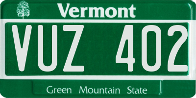 VT license plate VUZ402