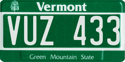 VT license plate VUZ433