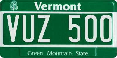 VT license plate VUZ500