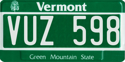 VT license plate VUZ598