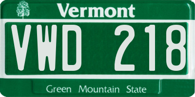 VT license plate VWD218