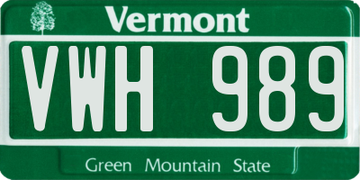 VT license plate VWH989