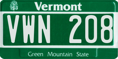 VT license plate VWN208