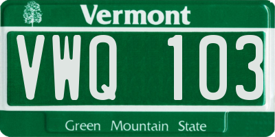 VT license plate VWQ103