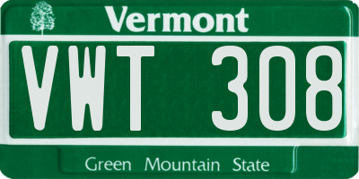 VT license plate VWT308