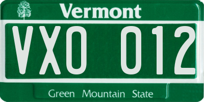 VT license plate VXO012