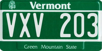 VT license plate VXV203