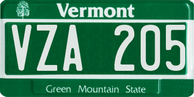 VT license plate VZA205