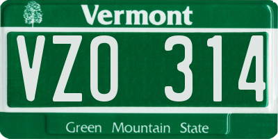 VT license plate VZO314